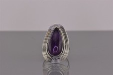 Sterling Silver Purple Teardrop Amethyst Ribbed Rope Trim Band Ring 925 Sz: 7