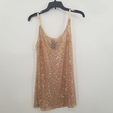 Metaphor Gold Sequin Sleeveless Camisole tank Top Large NEW SHEER Cocktail Club