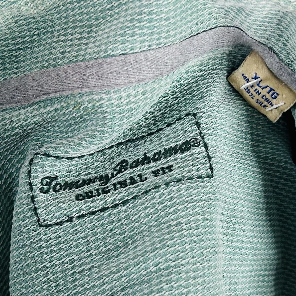 Camisa Tommy Bahama XL Ajuste Original 100% Seda Hawaiana Aloha Tejida Verde Pálido Foto 3 de 4
