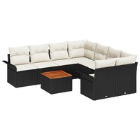 Gartensofa Set Poly-Rattan 9-Teilig Mit Stauraum Schwarz Creme