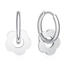 Flower Hoop Earrings Silver Small Daisy Hoop Earrings For Women Stainless Steel