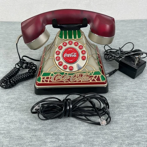 Vintage Coca-Cola Landline Light Up Stained Glass Look Telephone