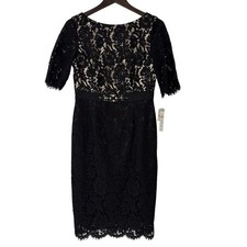 Eliza J Dress Womens 8 Black Lace Sheath Embellished Waist Midi Cocktail Party