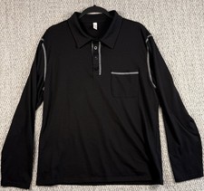 Mens Black Long Sleeve Polo Shirt Stretch Pocket Golf Casual Athleisure M