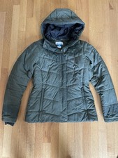 Columbia Women's Quilted Hooded Zip Jacket Green Mid-Length Embroidered Logo S
