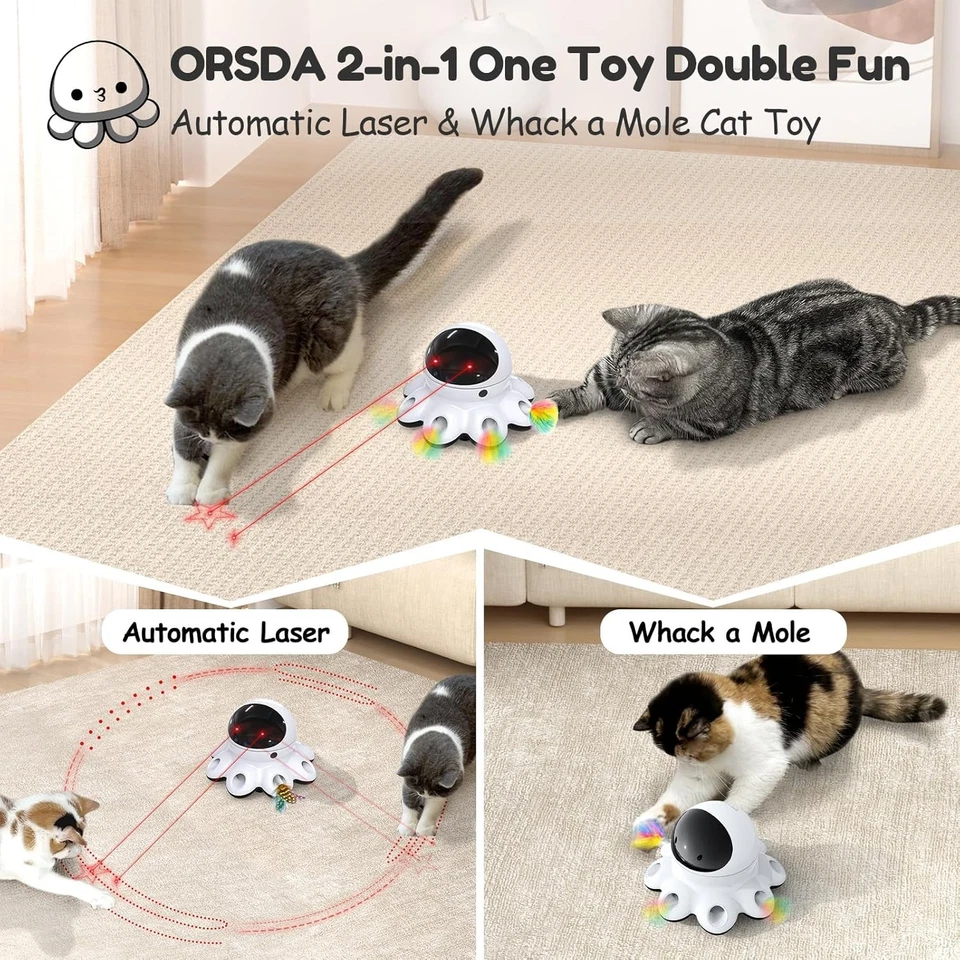 Interactive 2-in-1 Cat Laser Toy – Whack-a-Mole Feather Play for Indoor Fun - Image 4 of 4