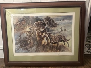 Mick Cawston Lurcher Print Signed and Framed Limited Edition Dog Art Hunting