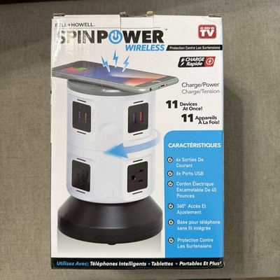 New Bell + Howell 4-Outlets / 6 USB Spin Power  Smart Charging Station Sealed