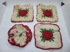 Vintage Handmade Crocheted Potholders Hot Pads Trivets 1920s - 1960s LOT OF 4