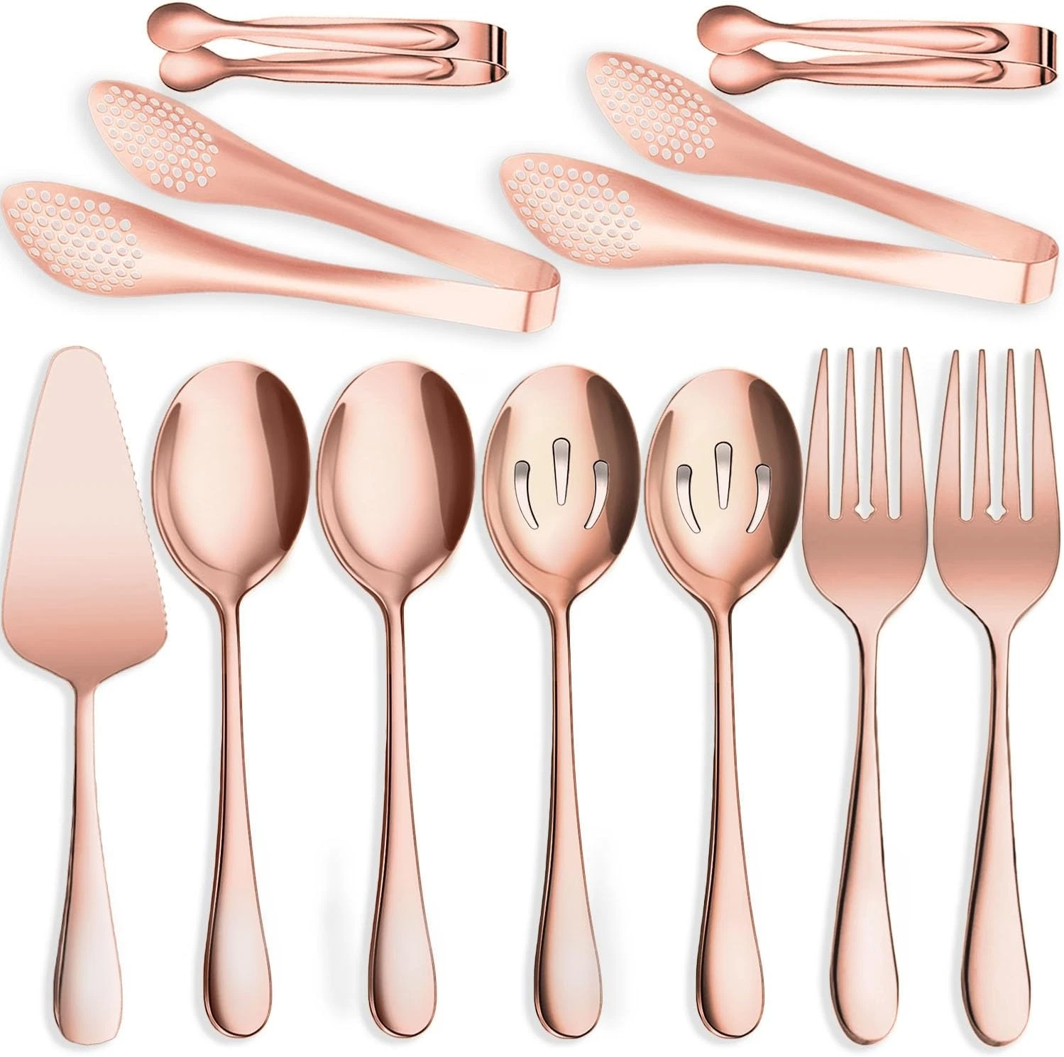 11 PCS Serving Utensils, Large Stainless Steel Spoons Forks Tongs, Pie Server, G