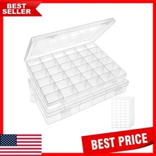 2 Pack Clear Plastic Bead Organizer   36 Adjustable Compartments for Crafts