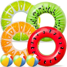 Large Orange Water Flotation Device 7Pcs Pool Floats Set With Repair Patches