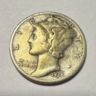 1938 Mercury Dime 10C 90% Silver Circulated Business Strike Uncertified
