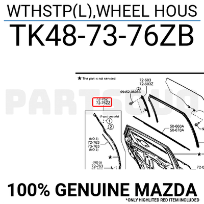 Genuine OEM Mazda TK48-73-76ZB Driver LH Rear Weatherstrip Seal