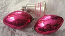 Vintage Lot of 3 Pink Glass Xmas Ornaments 2 Teardrop Japan Shiny Brite Bell