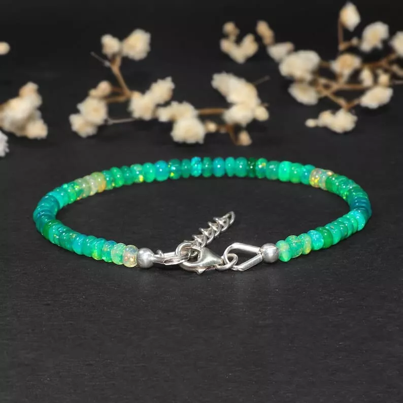 925 Sterlingsilber Natürlich Opal Perlen Armband Handmade Schmuck - Bild 4 von 4