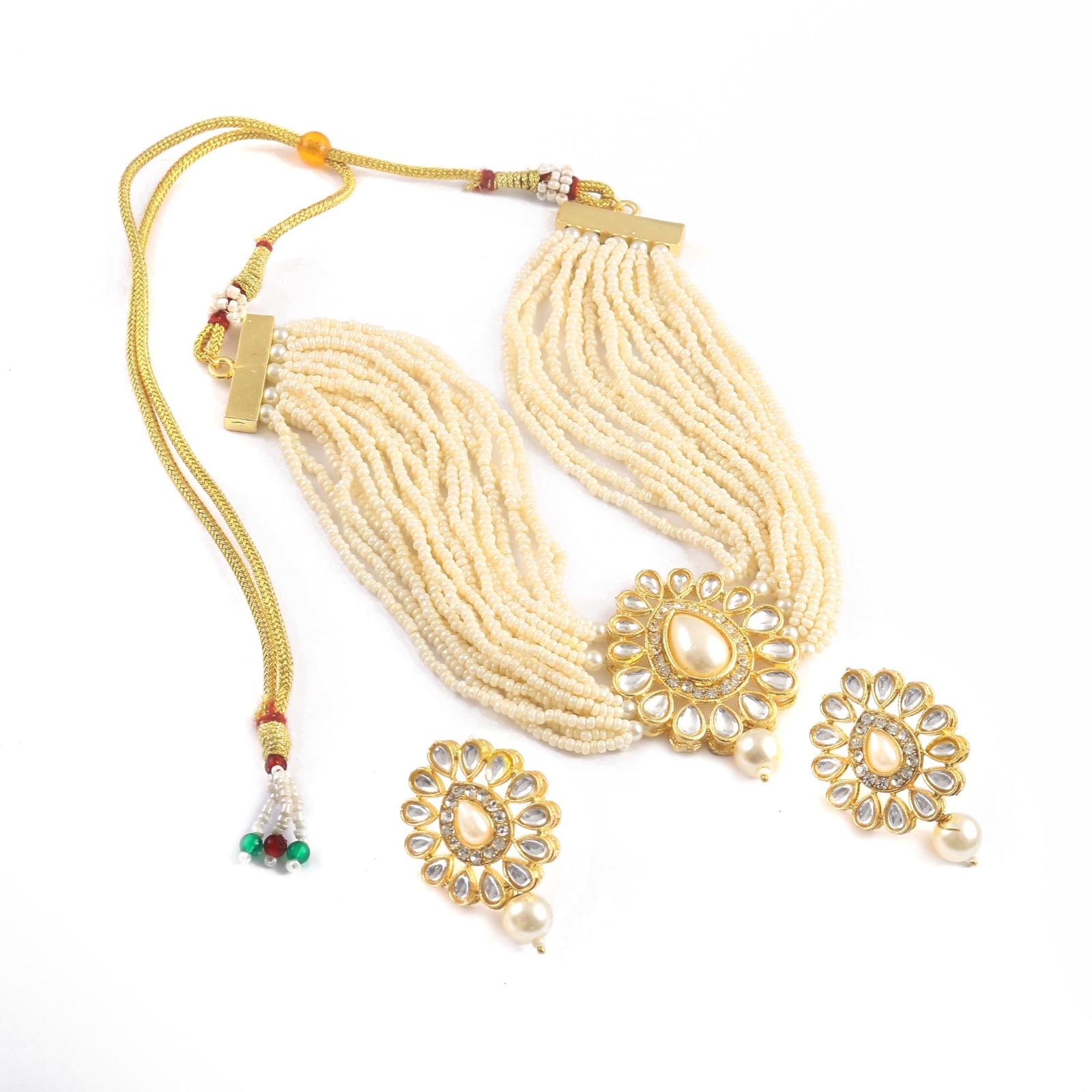 Elegant AD CZ Kundan Pearl Gold-Plated Indian Jewelry Sets for Women