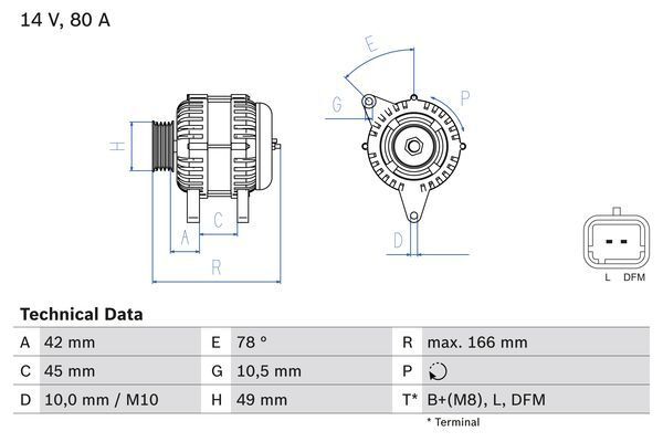 BOSCH 0 986 049 560 Alternator Replacement Fits Citroën C2 Enterprise 1.1