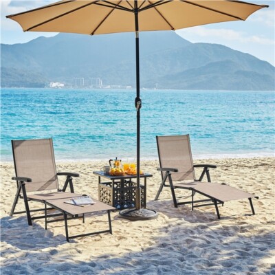 2pcs Texteline Outdoor Chaise Lounge Portable Patio Lounge w/Adjustable ...