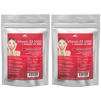 Vitamin D3 5000 IU & Vitamin K2 200 mcg 360 Tabletten MK-7 Menachinon-7 D3 I.E.