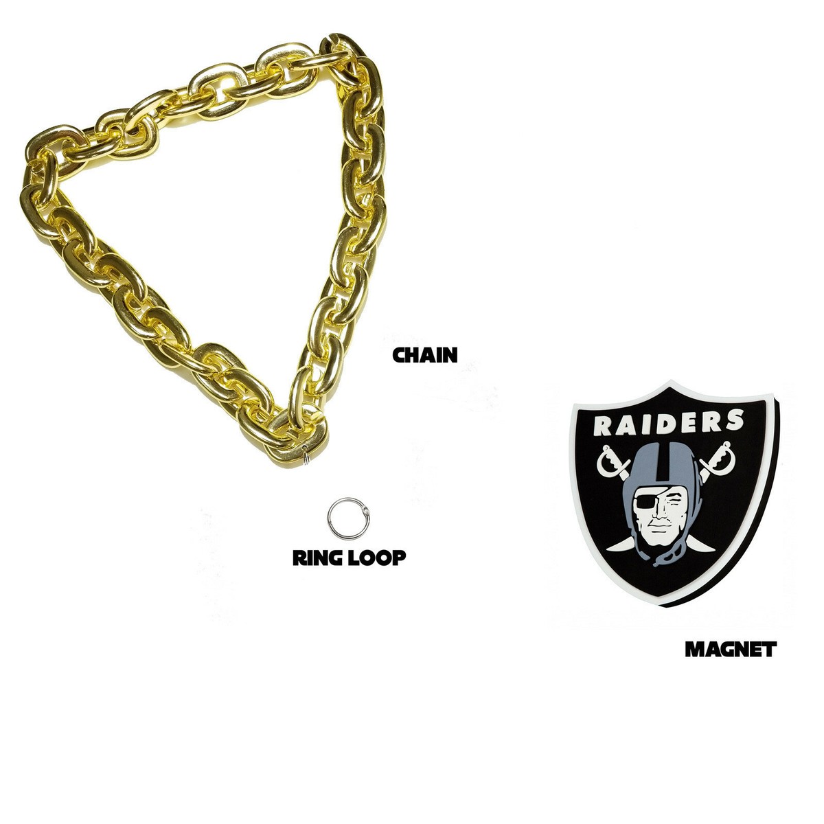 New NFL Oakland Raiders GOLD Fan Chain Necklace Foam Made in USA