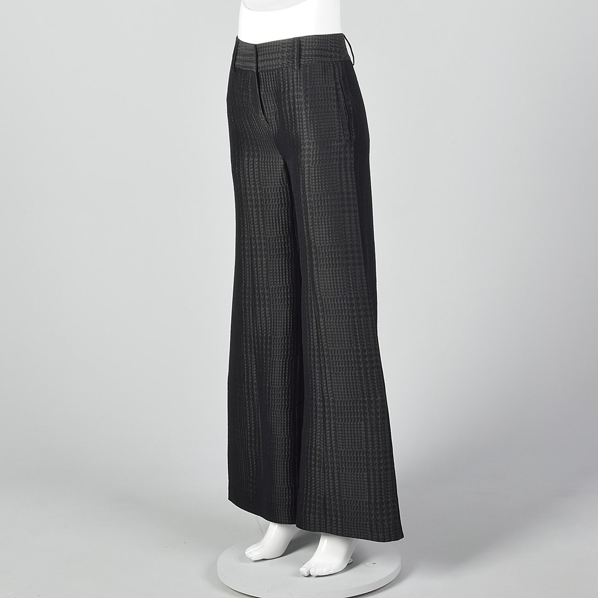 XS 1990s Giorgio Armani Wide Leg Pants Black on Black Houndstooth