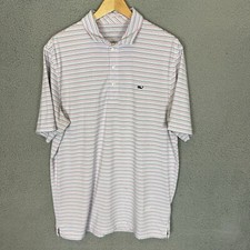 Vineyard Vines Shirt Mens M White Striped Polo Short Sleeve Performance Stretch