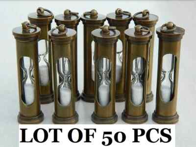 LOT OF 50 PCs Antique Brass Handmade Sand Timer Collectible Key-chain Ring Gift