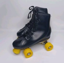 Vintage Roller Skates Black Leather Yellow Wheels Size 1