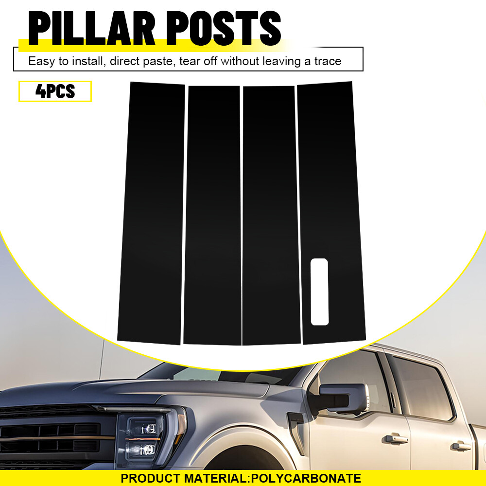 Gloss Black 4x Car Door B-Pillar Trim Covers for Ford F150 2015-21