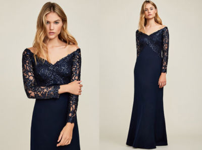 SZ 6 Tadashi Shoji Navy Allyson Evening Gown Dress NWT $500