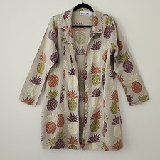 Holly Lane Ramie Linen Earth Colors Pineapple Raw Hem Open Coat L