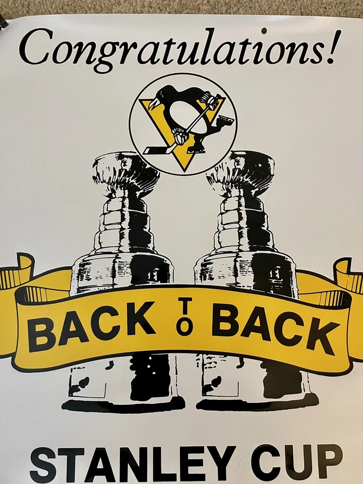 Reproduction City Of Pittsburgh Penguins Stanley Cup Back to Back Street Banner - Image 3 of 4