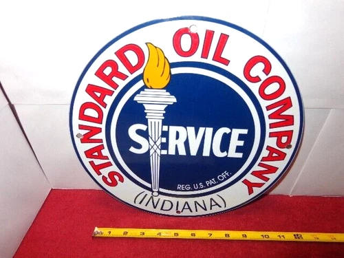 VINTAGE 11 3/4 in STANDARD OIL INDIANA ADV. SIGN HEAVY METAL PORCELAIN # S 211