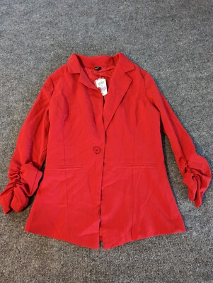 Windsor Red Blazer  One Button Women L Buttons Ruffle Cuffed
