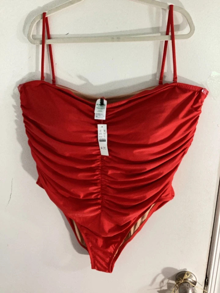 NUEVO CON ETIQUETAS TRAJE DE BAÑO J.CREW REIMAGINADO TALLA 24 ROJO ESCOTE CORAZÓN APRESURADO Foto 4 de 4