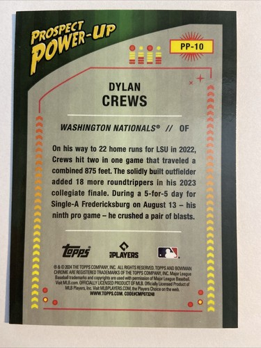2024 Bowman Chrome Dylan Crews #PP-10 Prospect Power-Up Washington Nationals - Picture 2 of 2