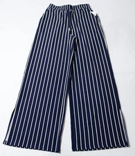 89th & Madison Womens High-Rise Stripe Wide Leg Pants CG2 Navy Blue Combo Small 