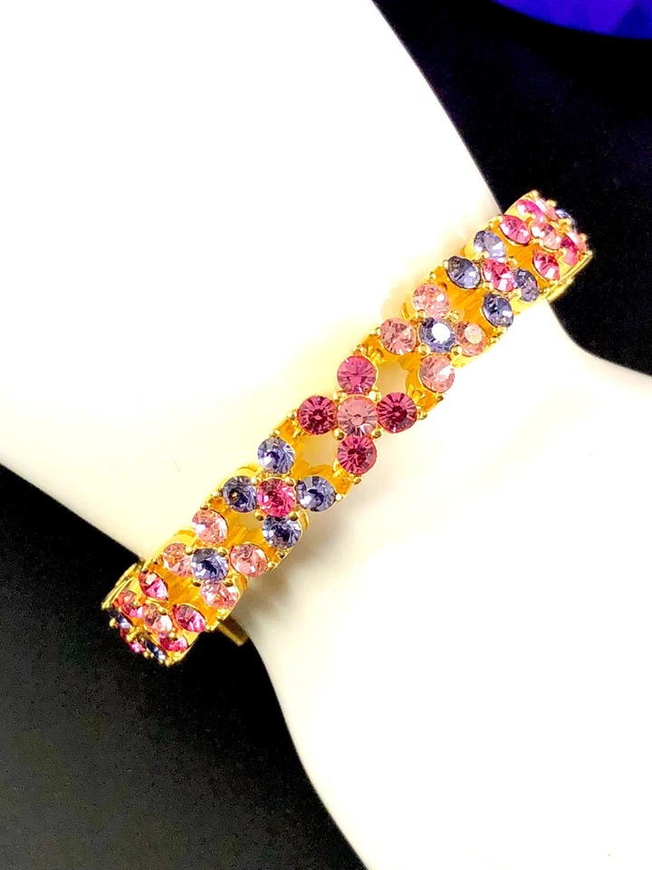 PULSERA TENIS DESLUMBRANTE FIRMADA JOAN RIVERS TONO DORADO TANZANITA ROSA ESTRÁS Foto 2 de 4