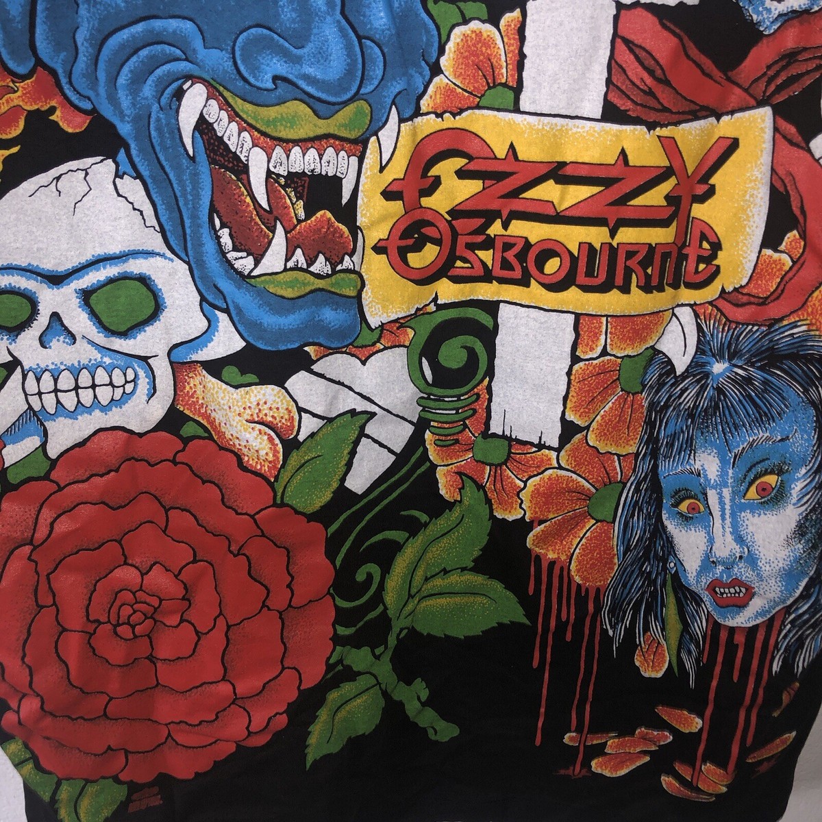 T-shirt Ozzy Osbourne 'Dove Head' Ristampa 1992 - Taglia XL, Nera, Hanes