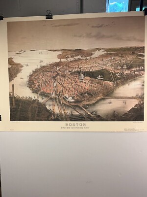 1877 Boston Map Wall Art/print, View from the North, Boston,  By John Bachmann
