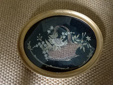Edwardian Floral Embroidered Picture In Gilt Frame-basket of flowers
