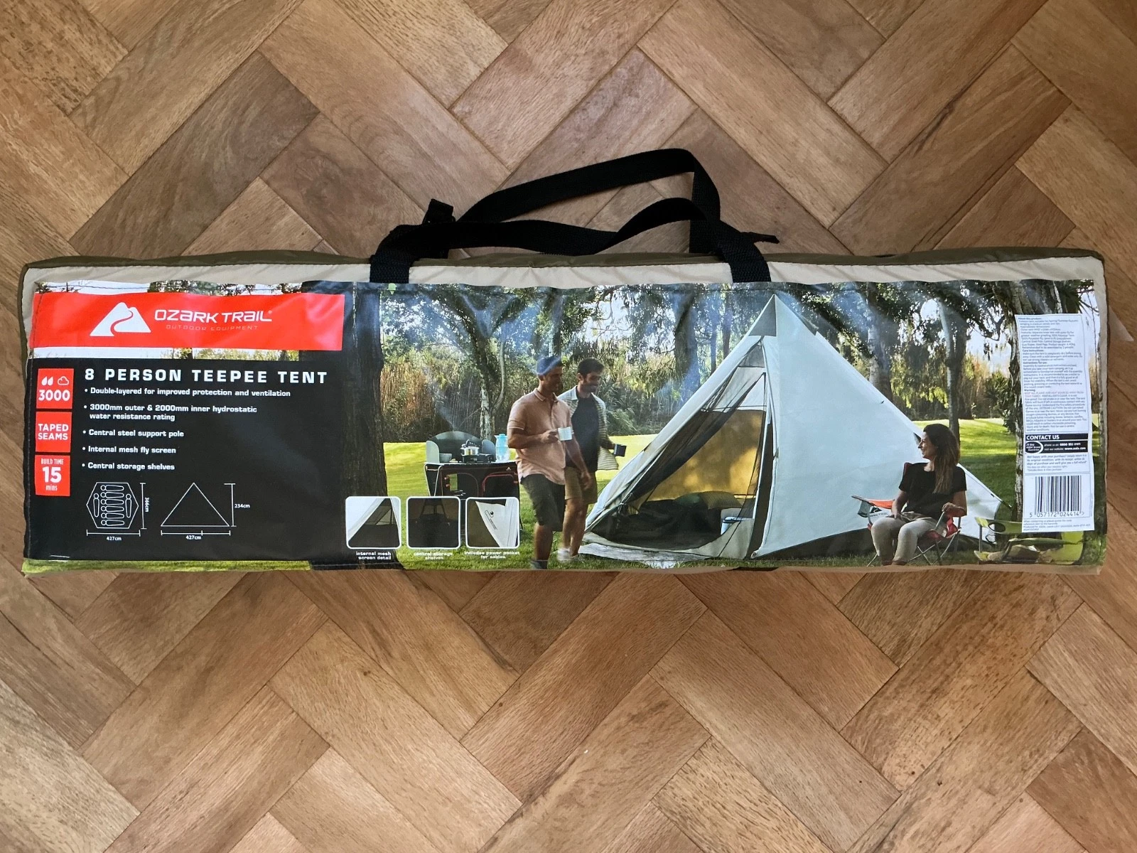 Ozark Trail 8 Person Teepee Tent Olive Green Double Layered Taped Seams - NEW