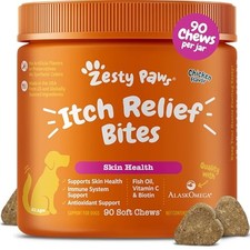 Zesty Paws Itch Relief Chews for Dogs - Omega-3 Fish Oil, Vitamins C  E