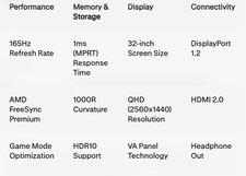Samsung Odyssey 32" G5 QHD Curved Monitor 165Hz 1000R 1ms Black LS32CG554ENXZA