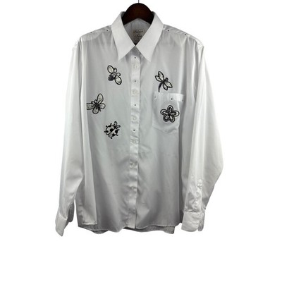 Women s Fabrizio by Afiva Size XXL White Button Up w/ Bug Embroidery
