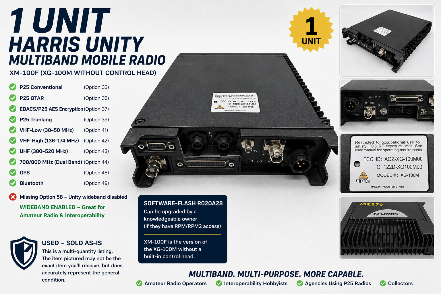Harris XM-100F XG-100M Unity Multiband Mobile Radio Dual Band VHF UHF ...