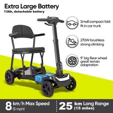 Mobility Scooter Folding Lightweight Removable Lithium Battery 15 Miles Range UK