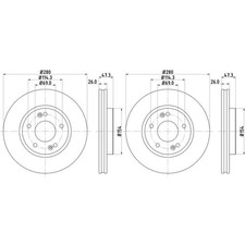 2x HELLA PAGID BREMSSCHEIBEN Ø280mm VORNE passend für HYUNDAI COUPE I30 IX20 SON