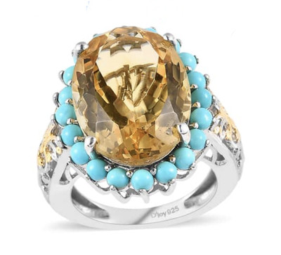 STATEMENT RING Citrin Türkis Halo Ring (9) Vermeil Gold Sterling 13ctw NEU!!